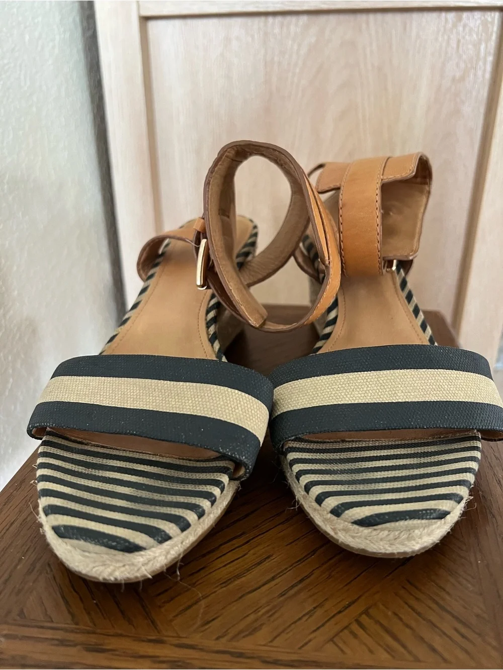 Coach Helen Espadrille Wedge Sandals in Navy & Cream